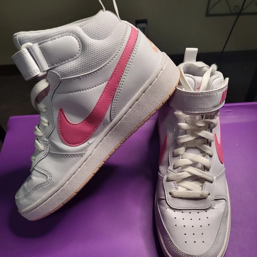 White and Pink Women's High-Top Sneakers